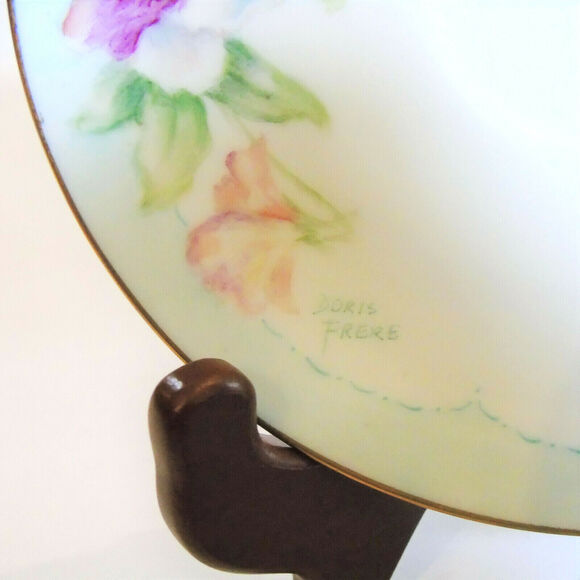 Aci Tea Cup & Saucer Set Porcelain Pansy Flower Hand Painted Signed Doris Frere - Picture 4 of 6